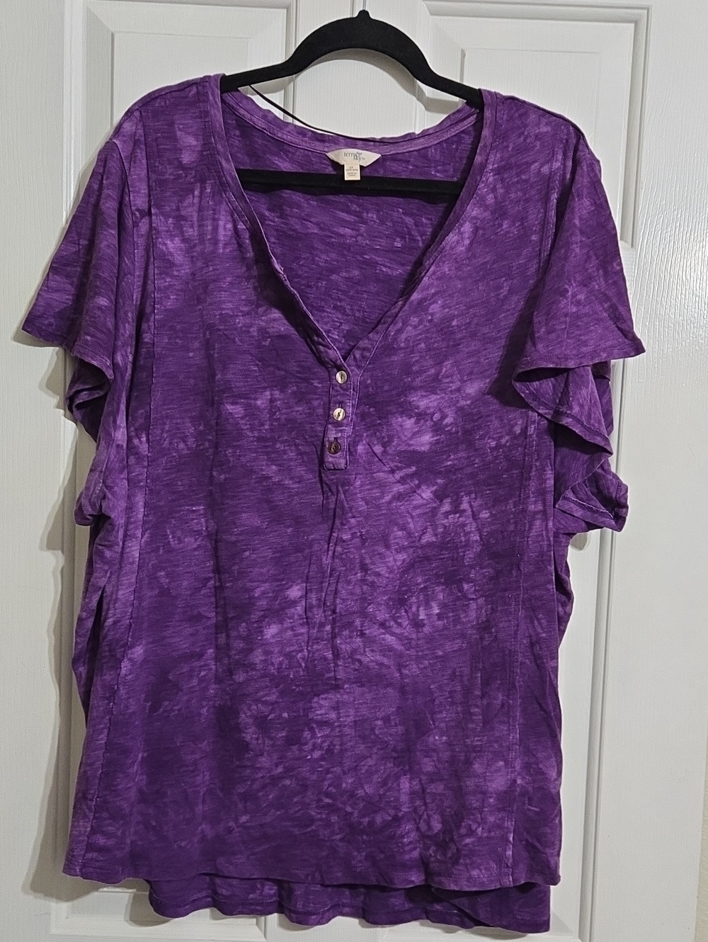 Terra & Sky Purple Tie-Dye V-Neck Henley Top
